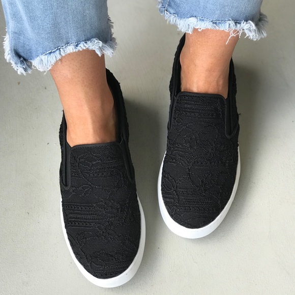Black Lace Slip On Espadrille Sneakers - Picture 3 of 8